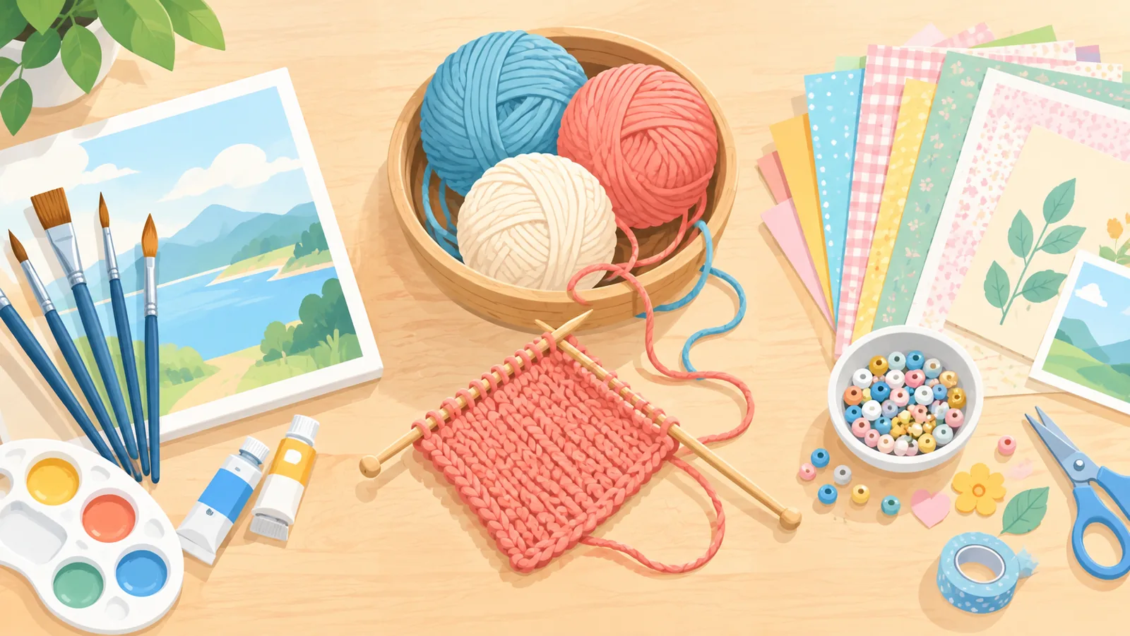 Три набора для хобби: рисование, вязание и скрапбукинг