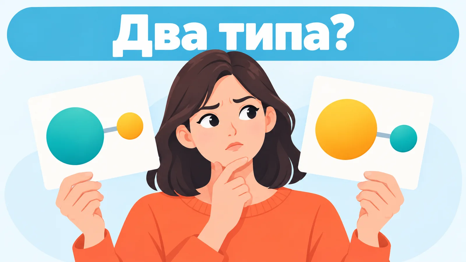 Человек сравнивает две карточки: основной тип и дополнительное влияние меняются местами, поэтому смысл сочетан