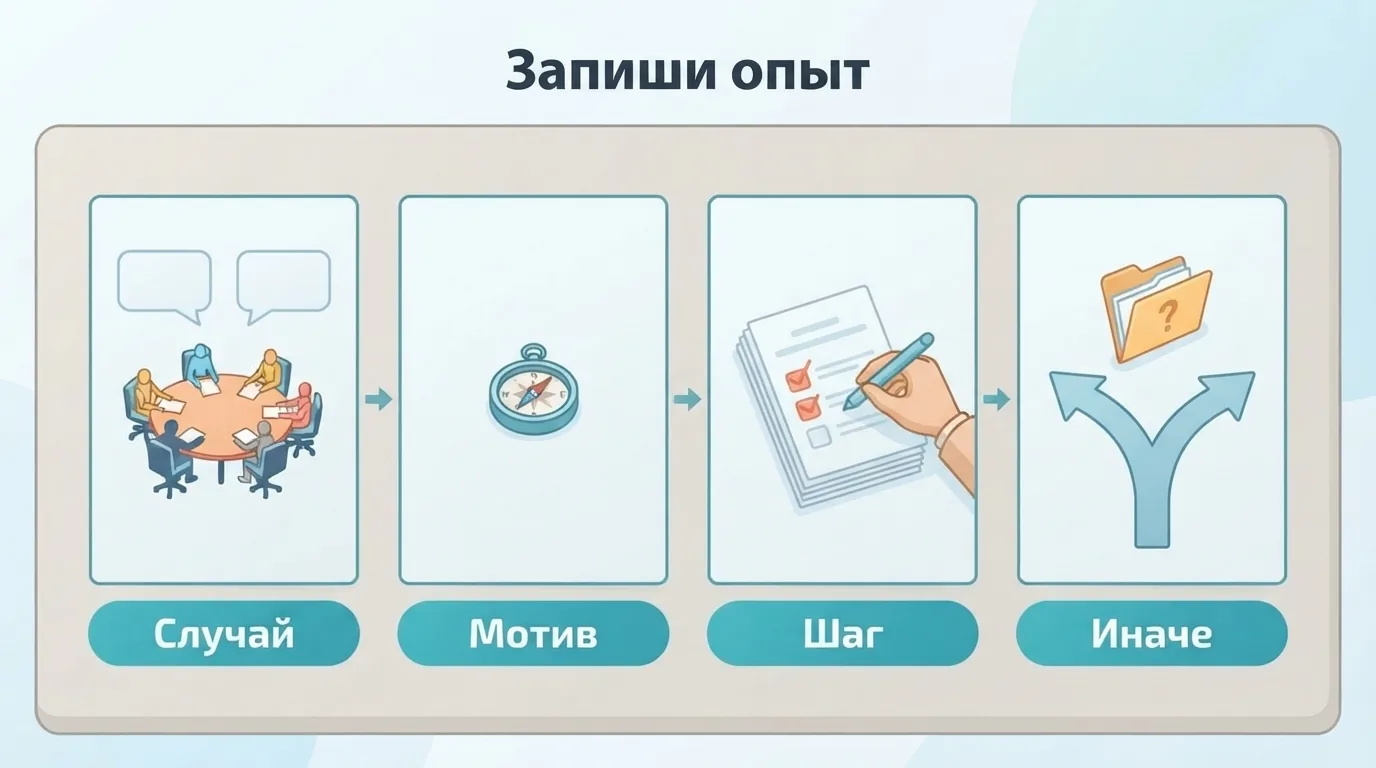 Четыре части записи для самонаблюдения: ситуация, личный мотив, выполненное действие и другое возможное объясн