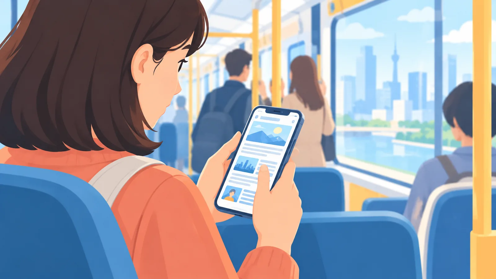 Читатель просматривает ленту новостей на телефоне