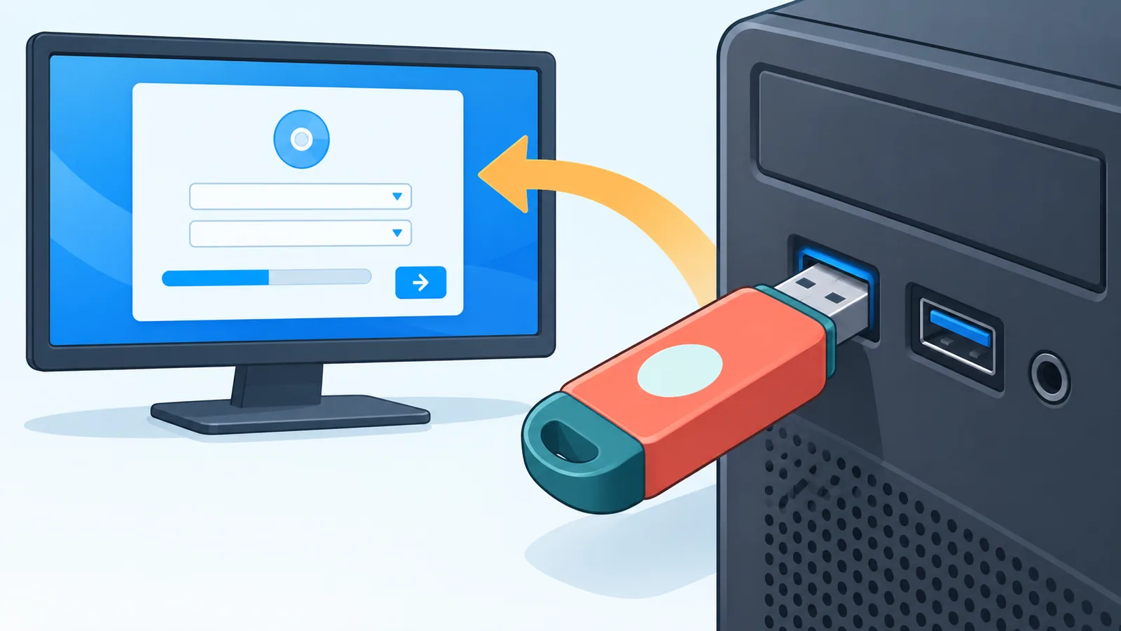 Установочная флешка в компьютере и экран установки Windows