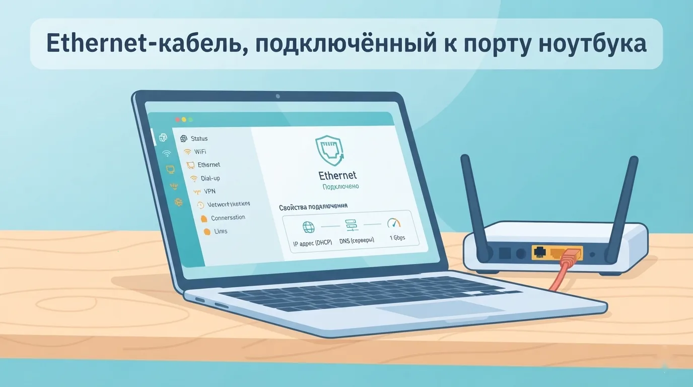 Окно сетевых параметров на экране ноутбука с Windows