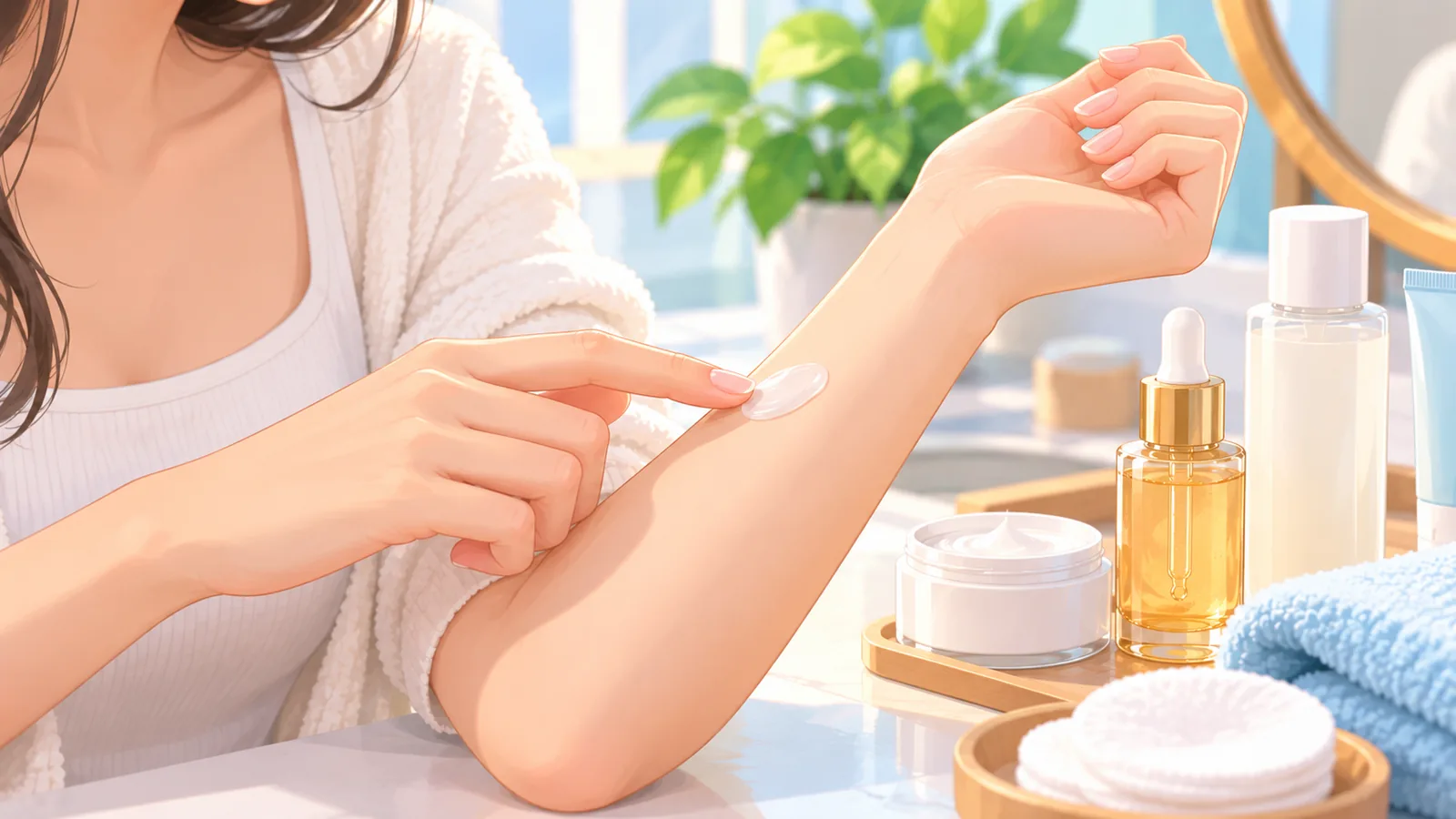 ผู้หญิงทดสอบแพ้ผลิตภัณฑ์บนท้องแขนด้านใน