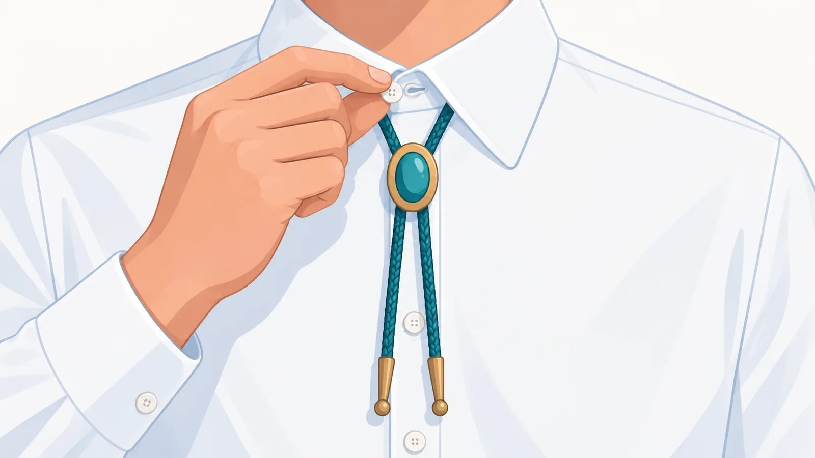 มือปรับกระดุมเม็ดบนของเสื้อเชิ้ตใต้โบโลไท