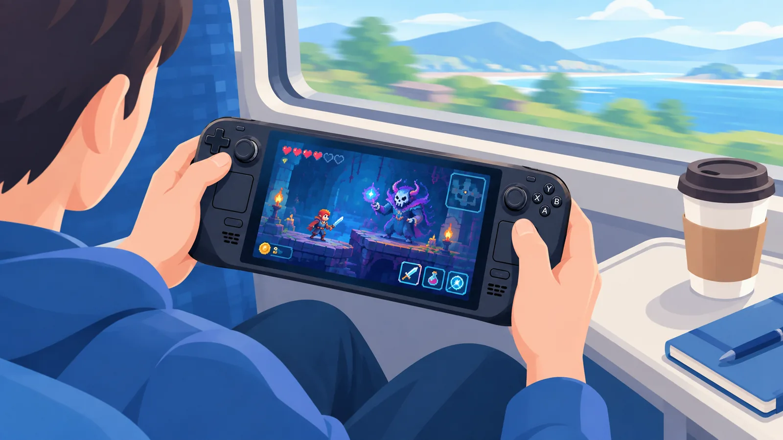 ผู้โดยสารรถไฟเล่นเกมโรกไลก์บน Steam Deck