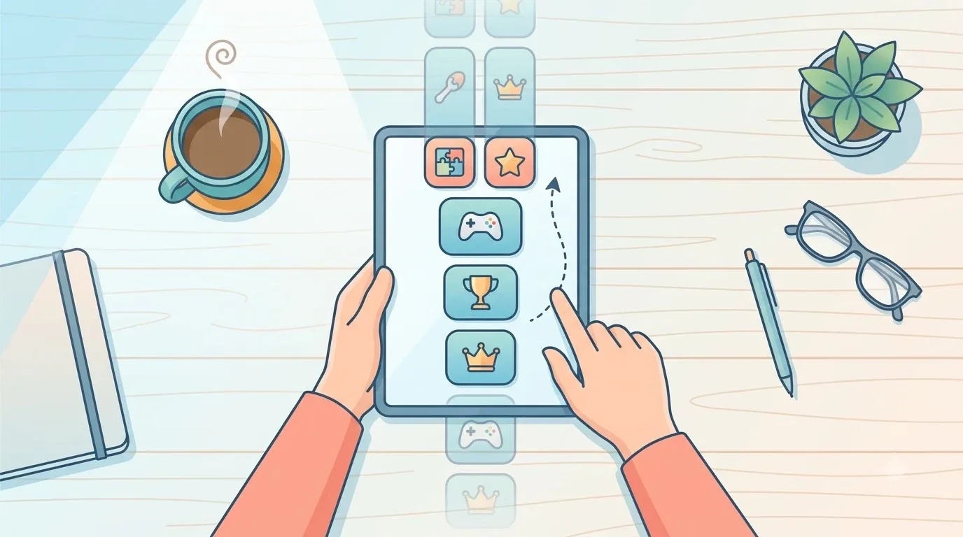 ผู้เล่นเลื่อนดูรายชื่อเกมใหม่บนแท็บเล็ต