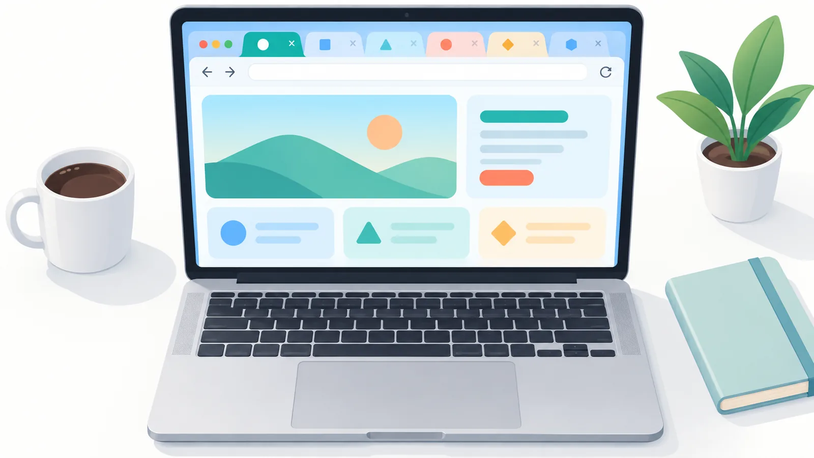 หลายแท็บเปิดอยู่ในหน้าต่าง Safari บน MacBook