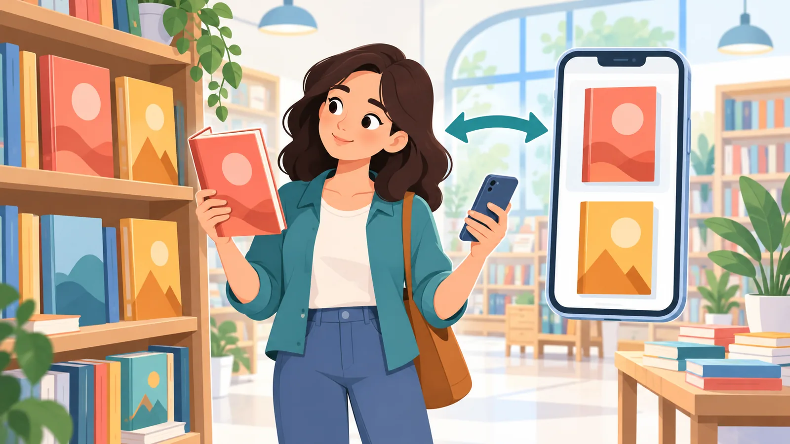 คนเช็กหนังสือที่ร้านและบนมือถือเพื่อเปรียบเทียบ