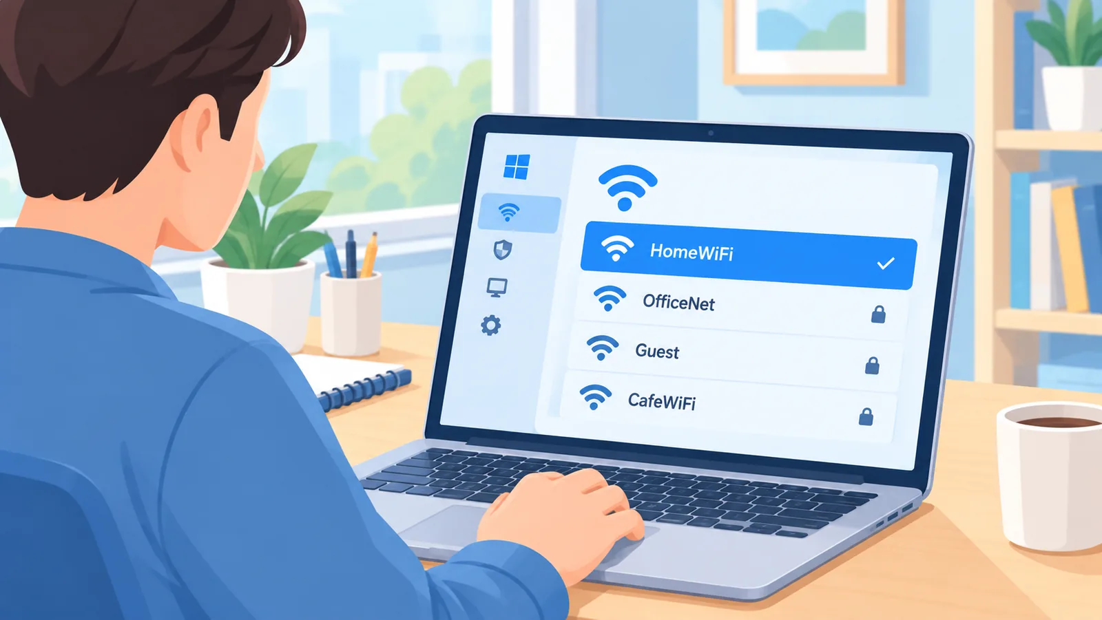 หน้าจอตั้งค่าเครือข่ายของ Windows ที่แสดงรายการ Wi-Fi