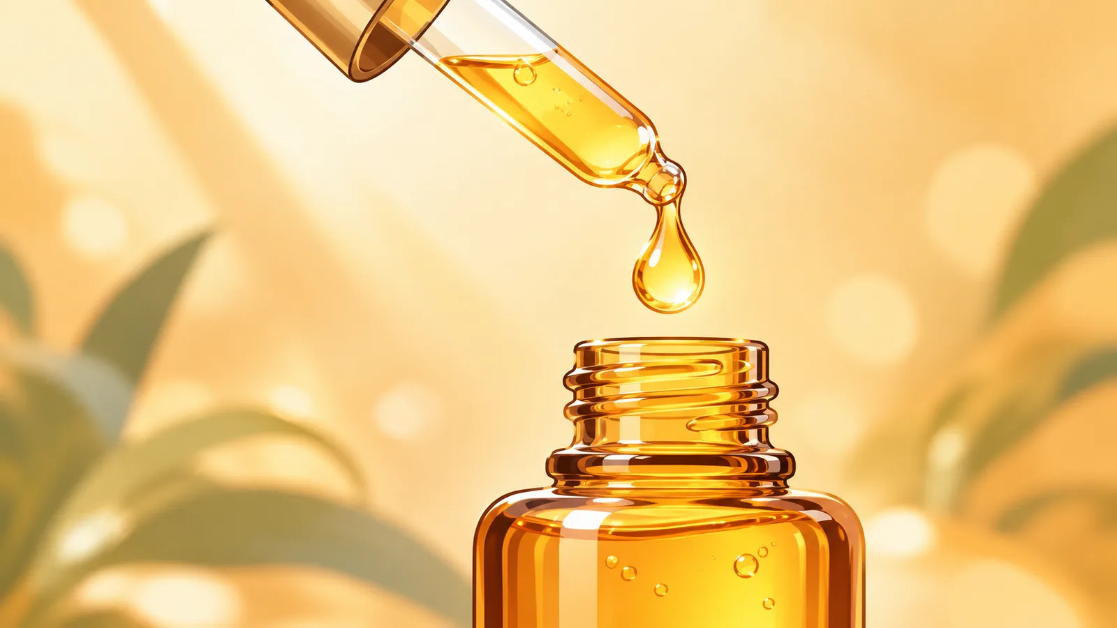 Damlalıktan düşen altın renkli serum damlası