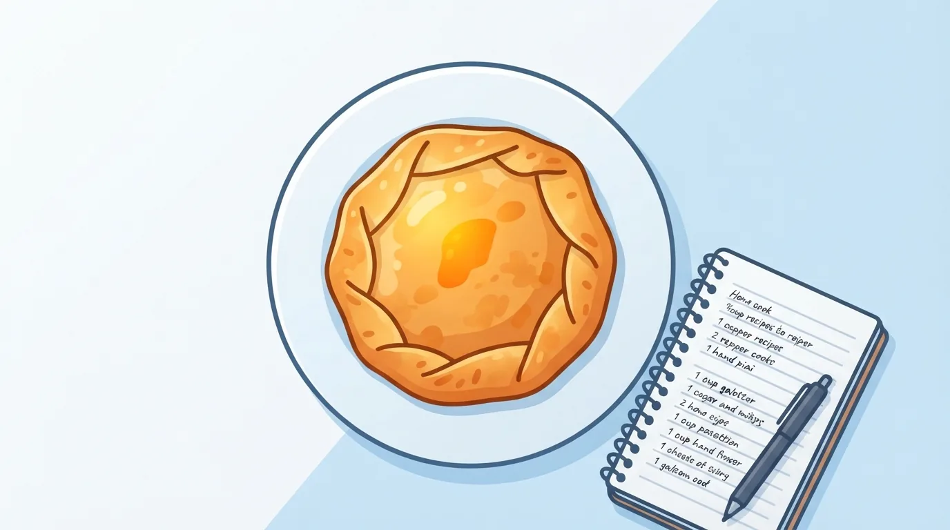 Mutfak masasında tabakta börek ve açık tarif defteri