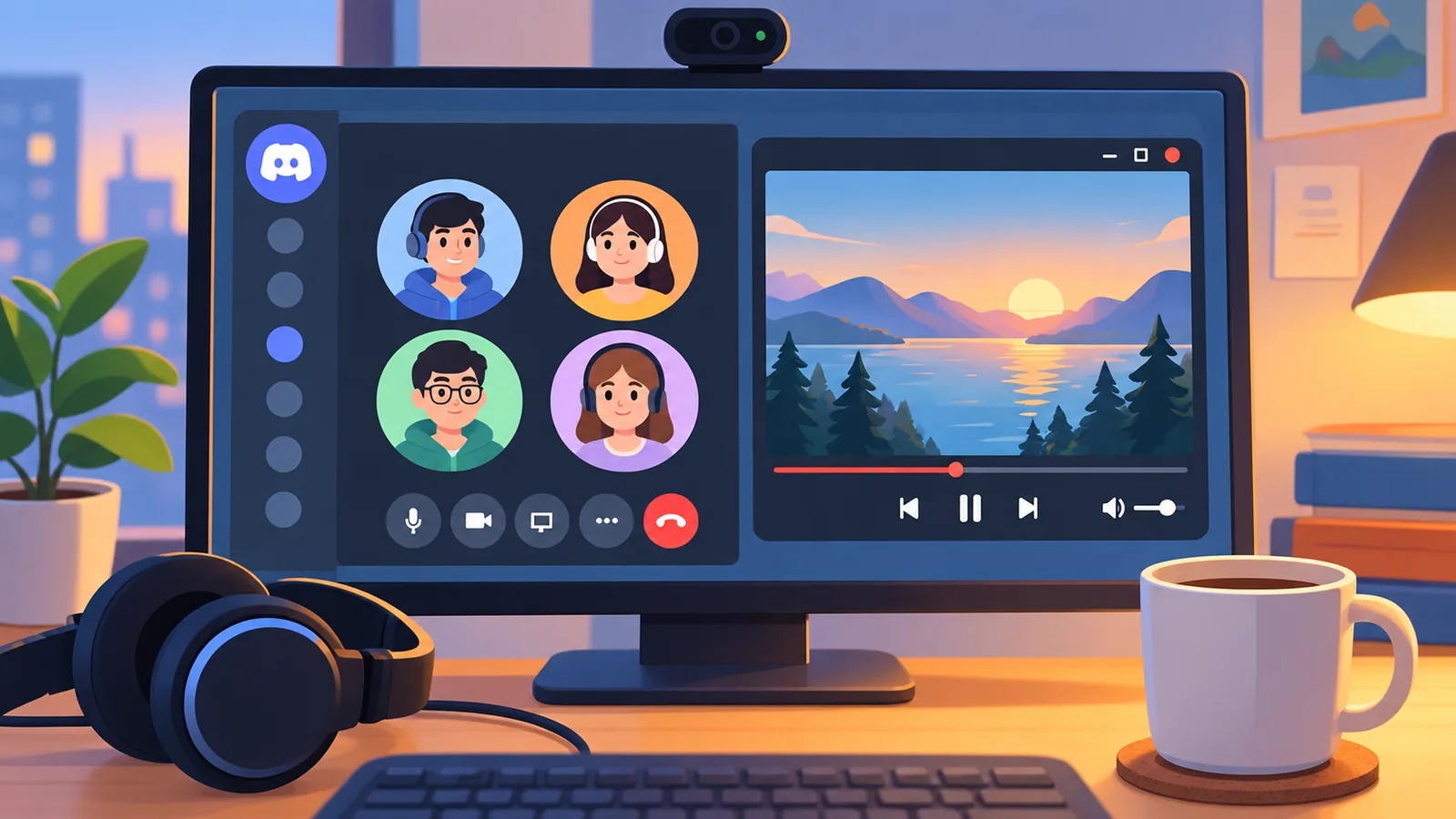 Discord ve film oynatıcı yan yana açık masaüstü