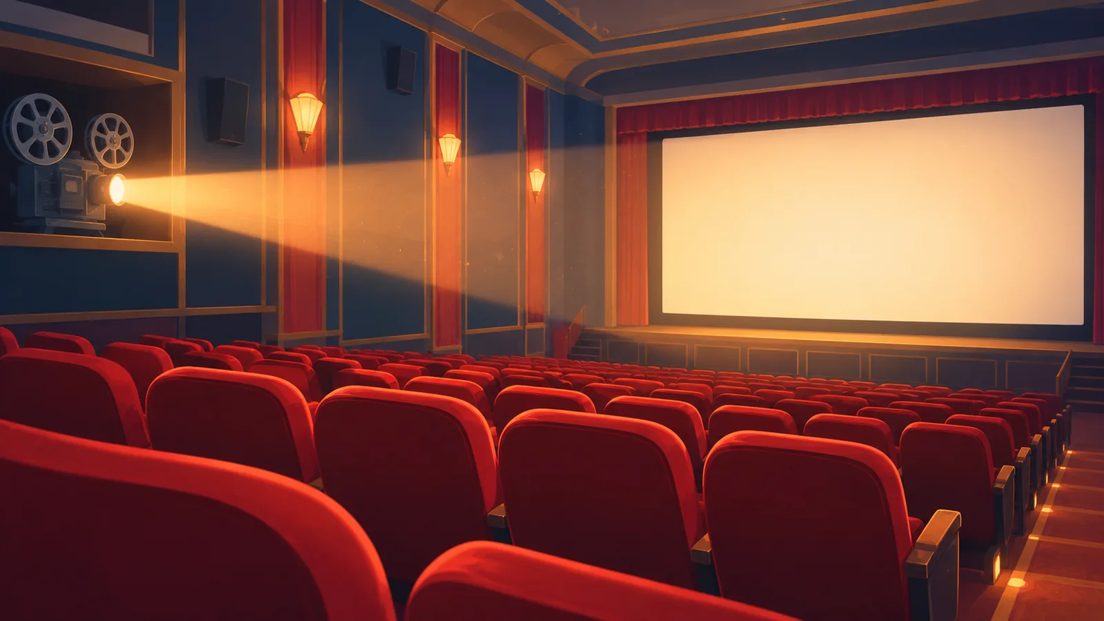 Kırmızı koltukları olan eski bir sinema salonu