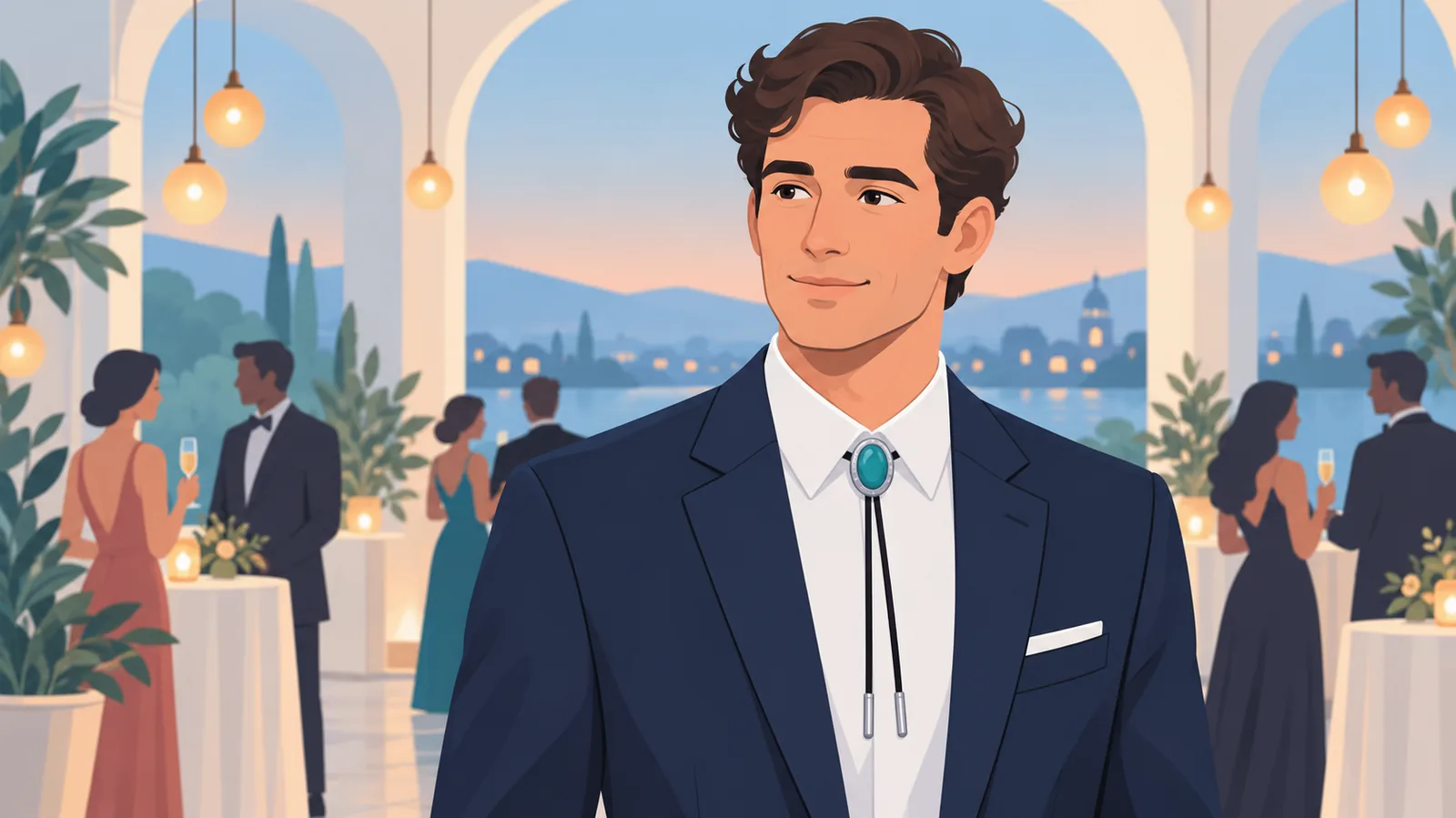 Takım elbiseyle küçük bir bolo tie