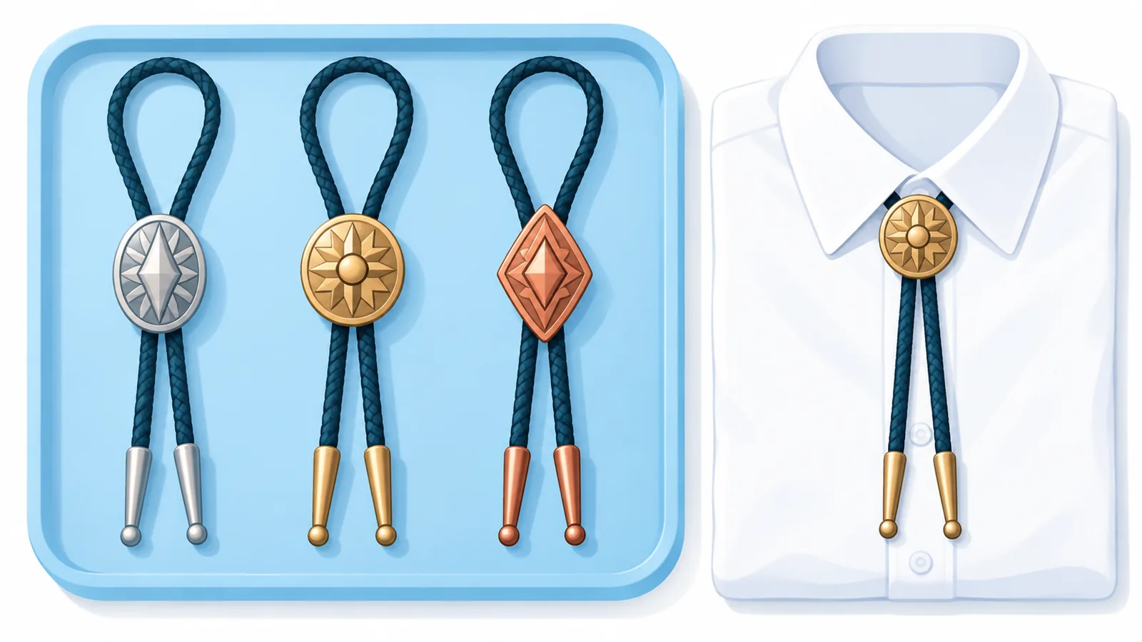 Farklı metal tonlarında bolo tie’lar