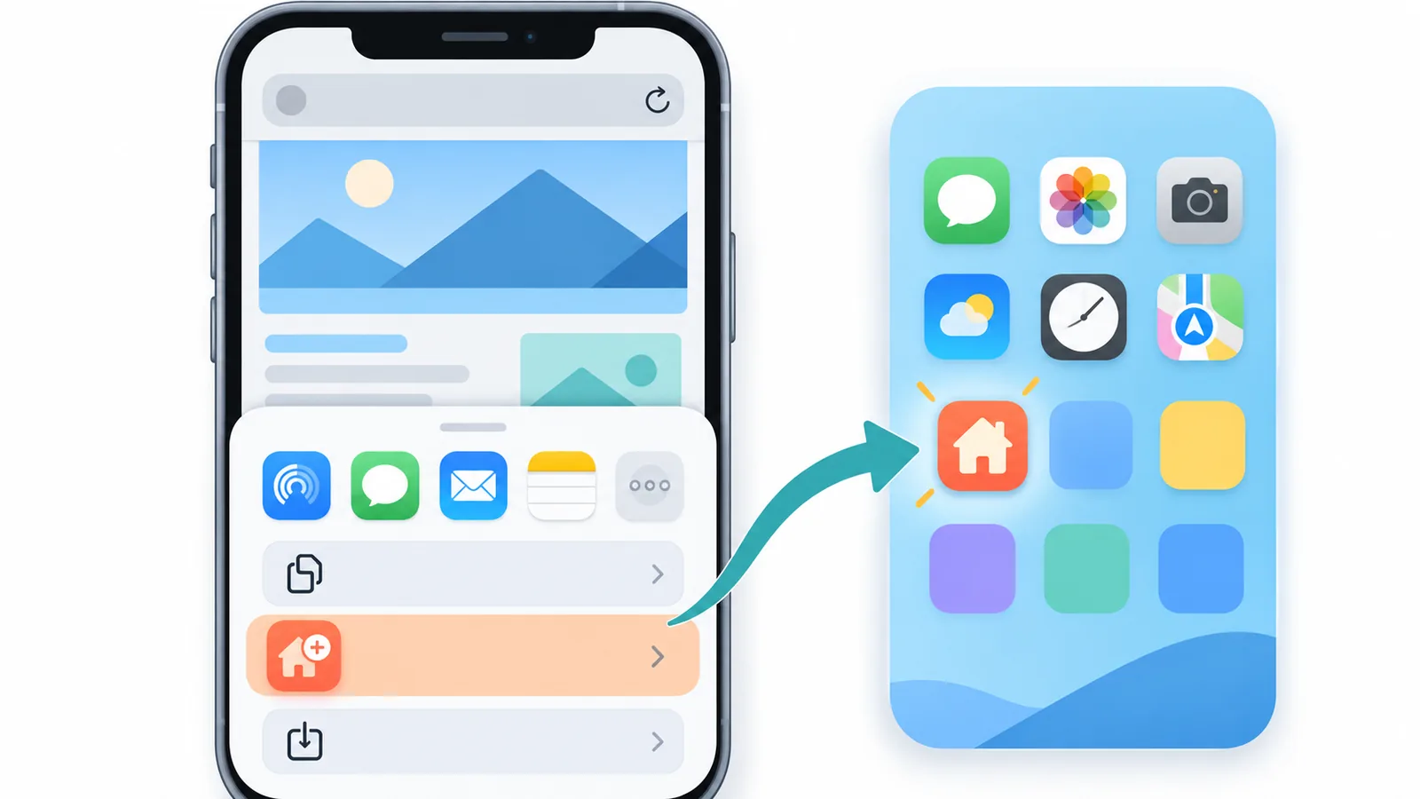 Safari paylaş menüsünde Ana Ekrana Ekle seçeneği