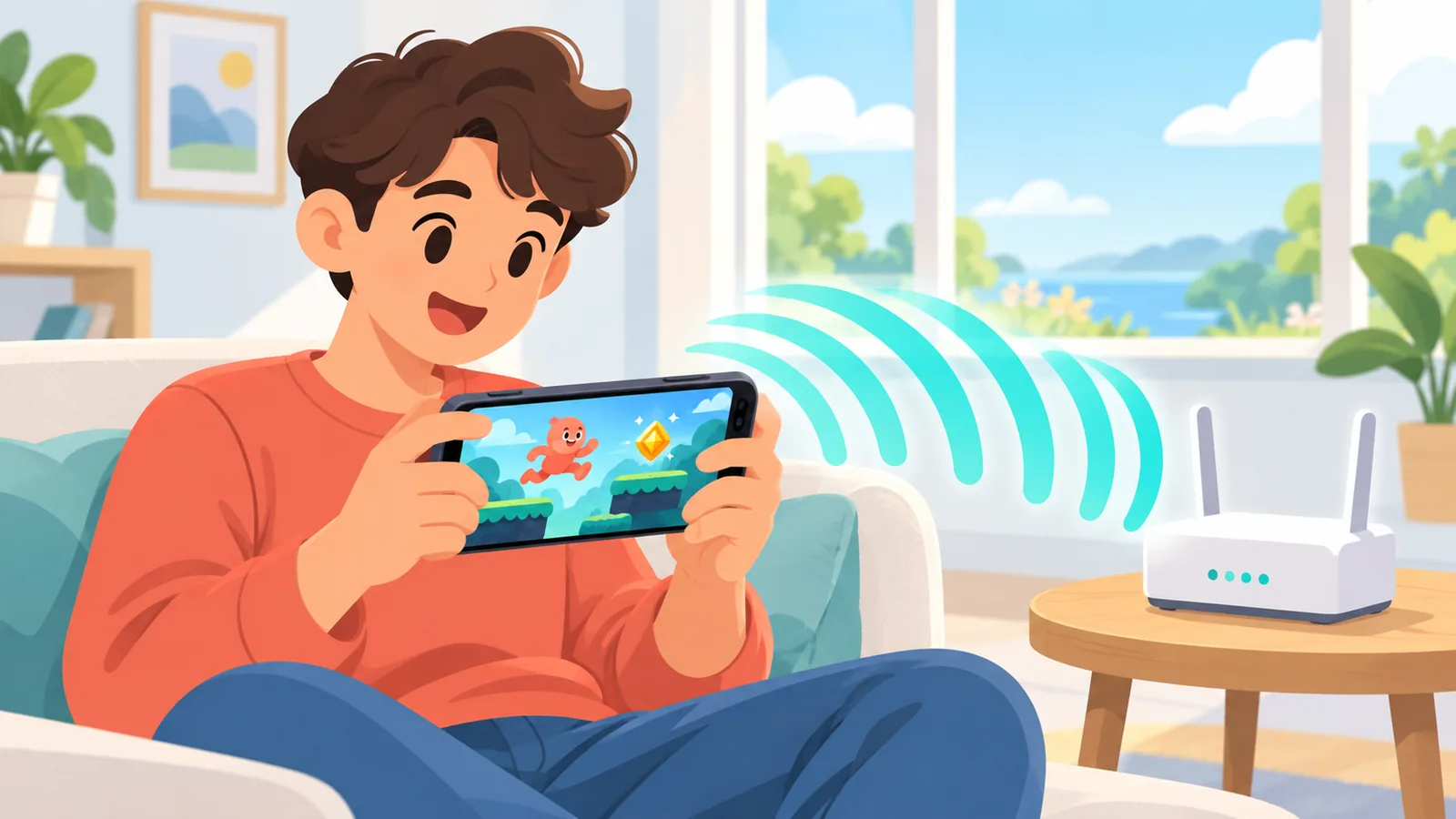 Modemin yakınında Wi-Fi ile oyun oynayan iPhone