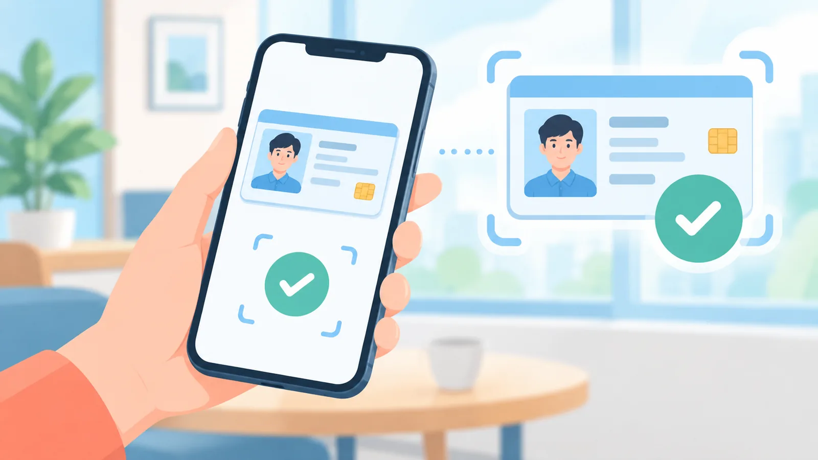 Telefon ekranında dijital kimlik kartı gösteren el