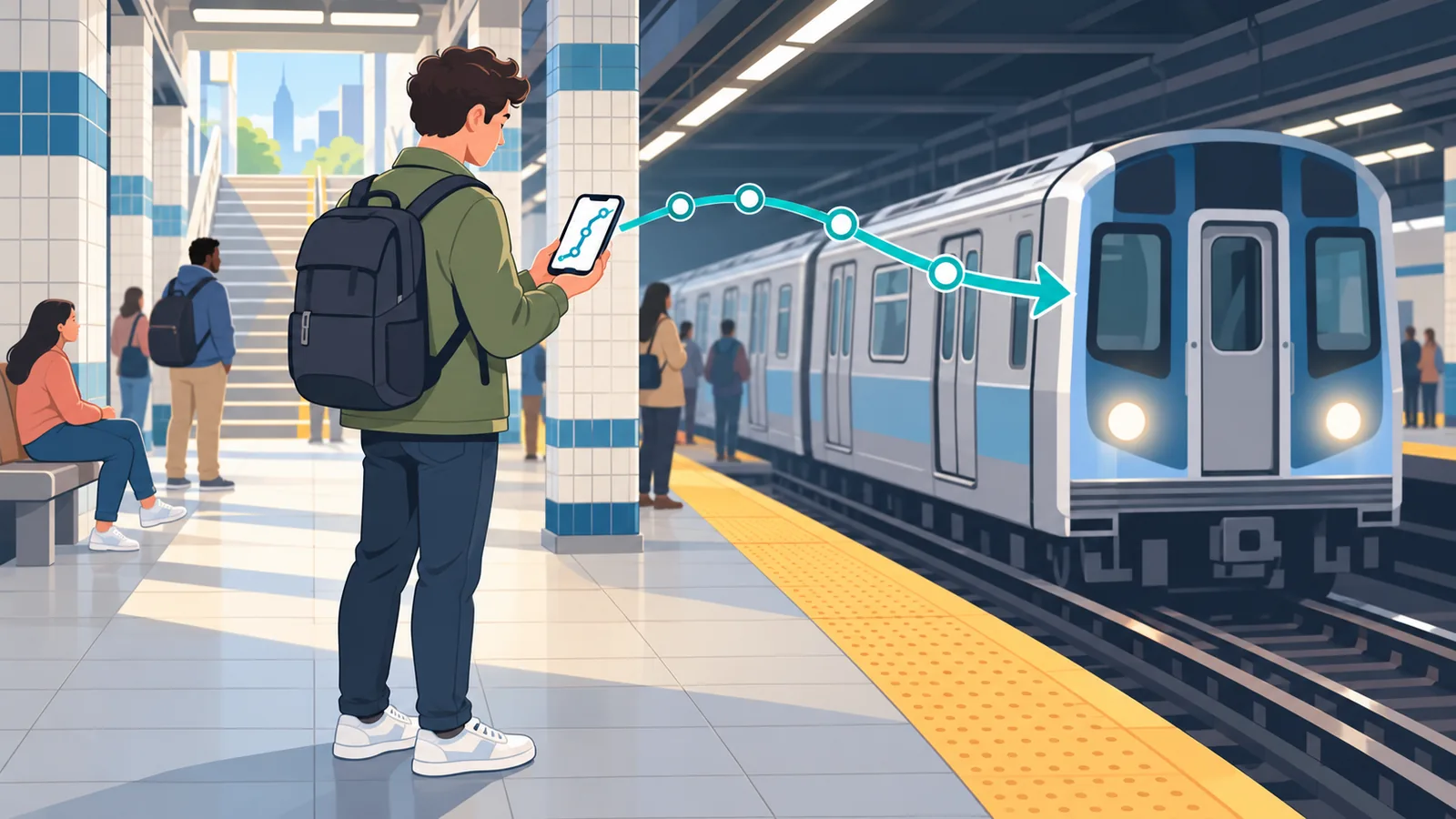 New York metro peronunda telefondan rota kontrol eden gezgin