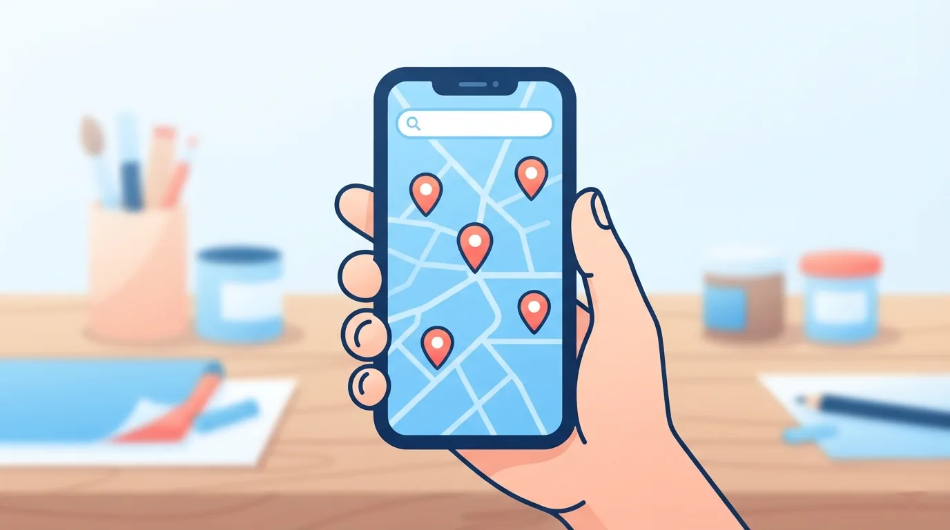 Konuma göre değişen mağaza sonuçlarını gösteren telefon ekranı