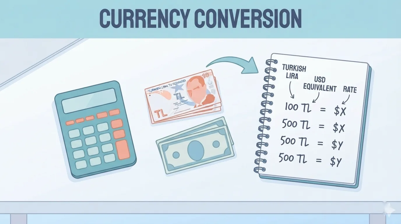 Lira ve dolar banknotları ile kur hesabı