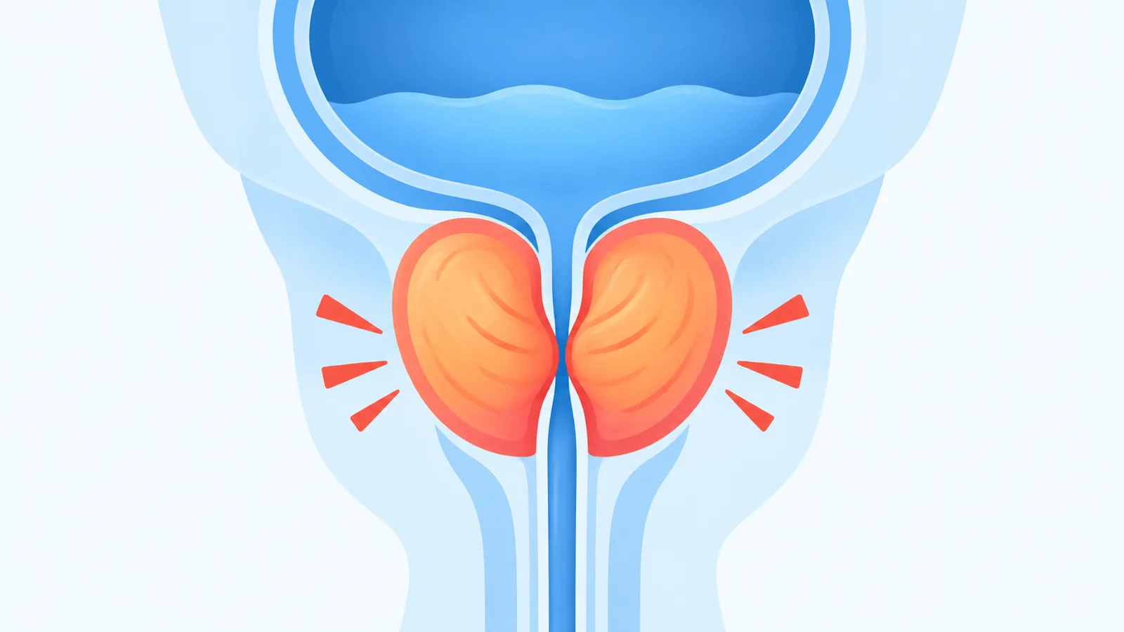 Büyümüş prostatın idrar yolu üzerindeki baskısını gösteren anatomik çizim