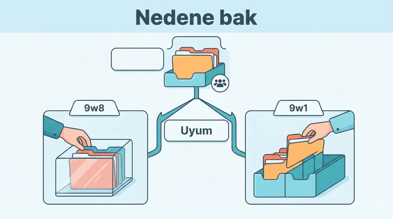 Aynı ekip uyumu hedefi altında, 9w8 örneği iş sınırını belirtirken 9w1 örneği ortak ölçütlere göre paylaşımı g