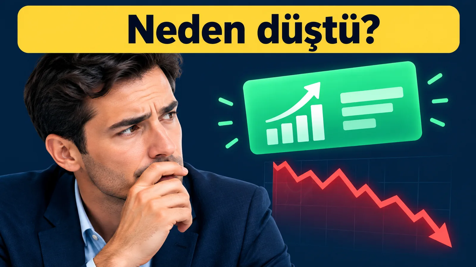 Olumlu ekonomik habere rağmen düşen hisse fiyatına bakan yatırımcı.
