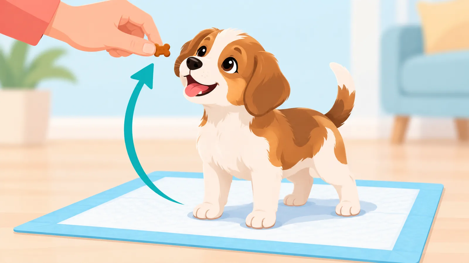 Pedin üzerindeki yavru köpeğe küçük bir ödül veren el
