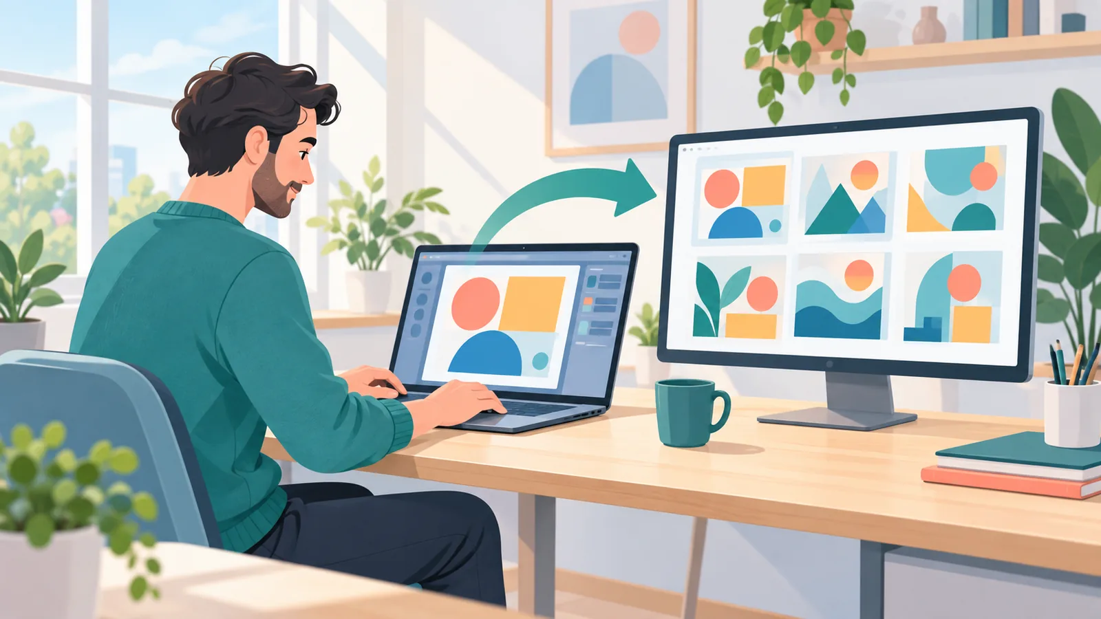 Evden çalışan bir grafik tasarımcı ve portföy ekranı