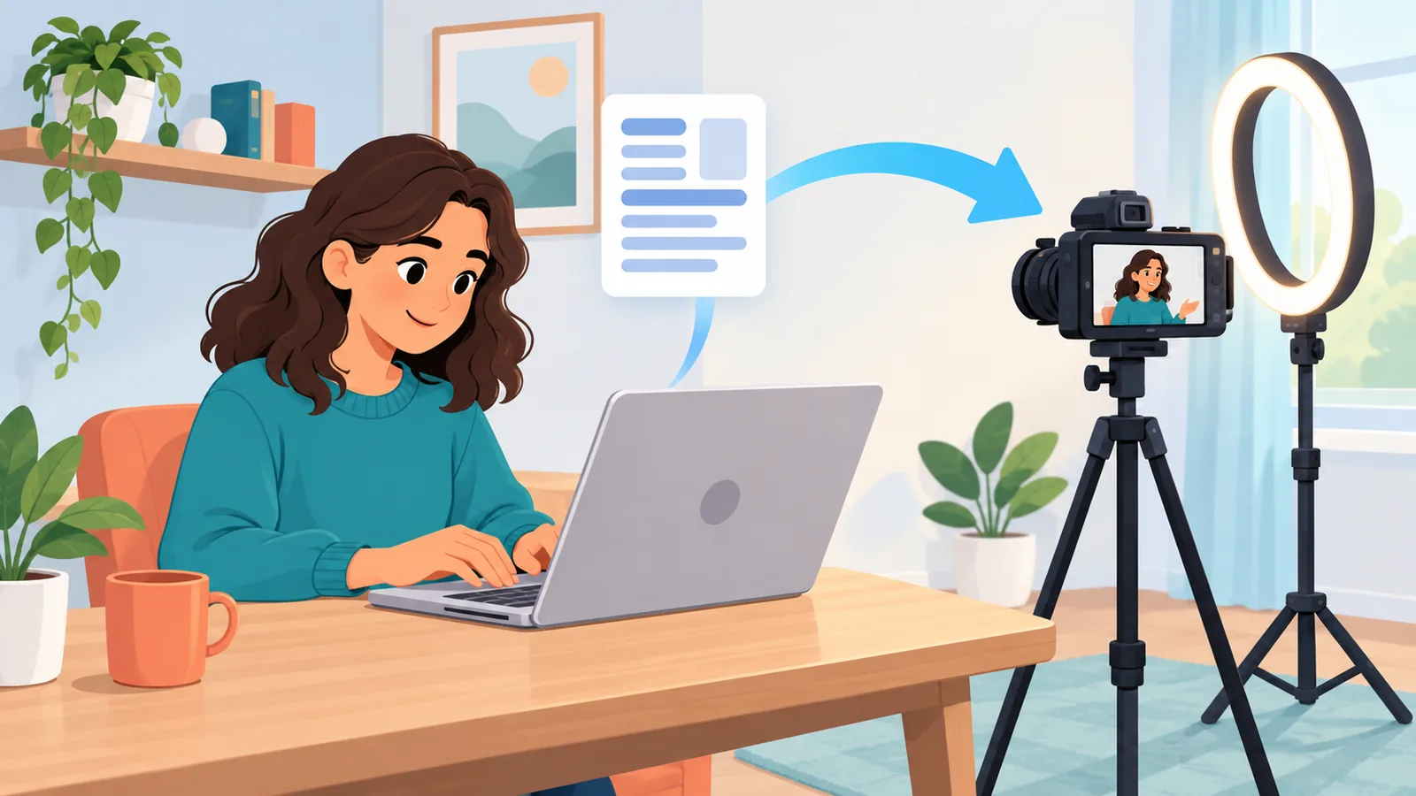 Evde blog ve video içeriği üreten içerik üreticisi