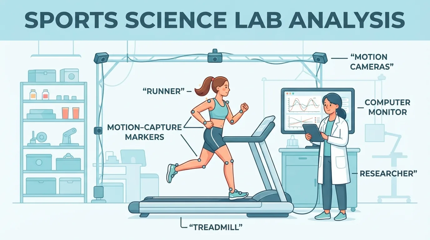 Laboratuvarda koşu bandında hareket sensörleriyle test edilen koşucu