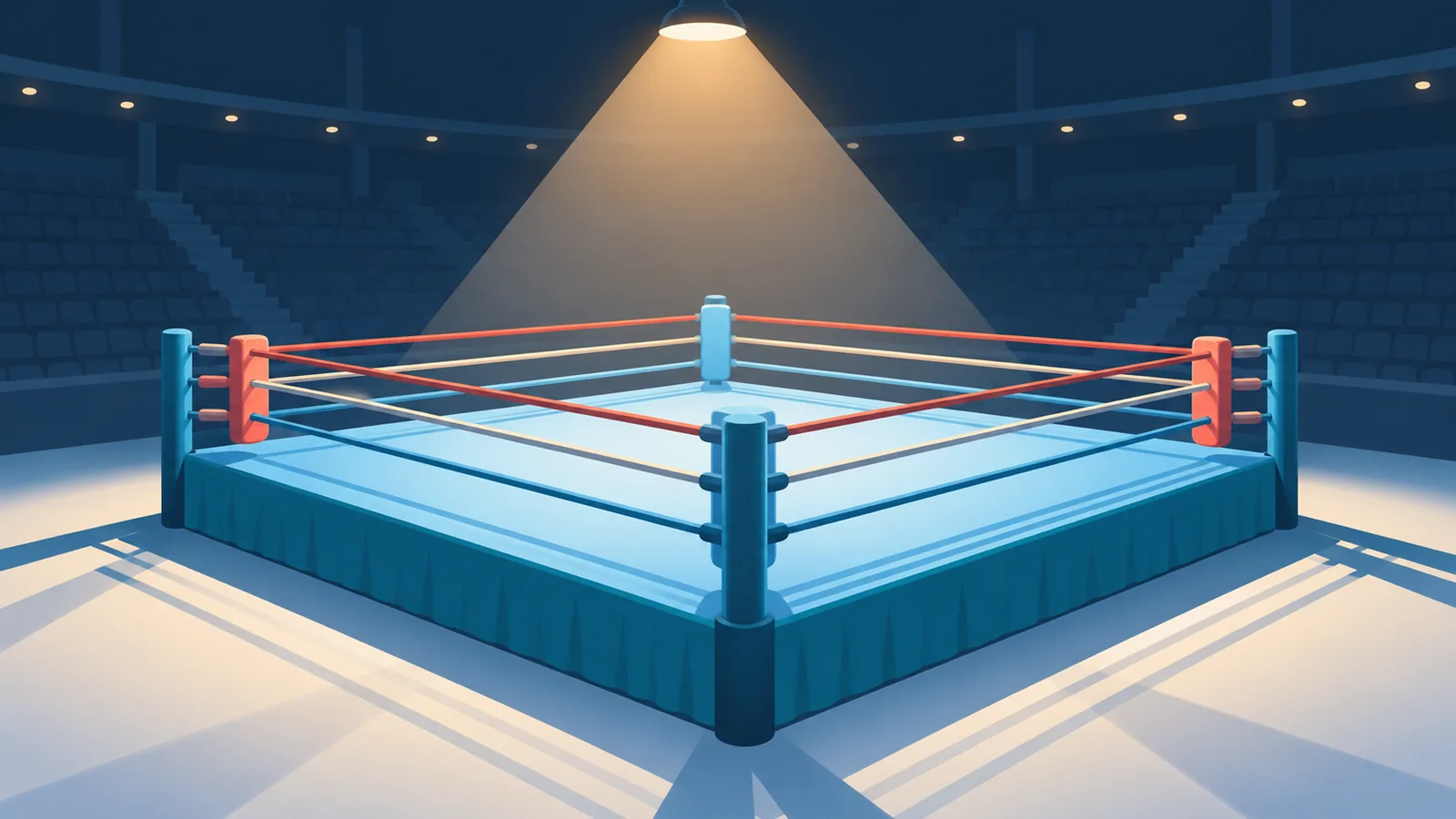 Tek bir ışık altında boş boks ringi