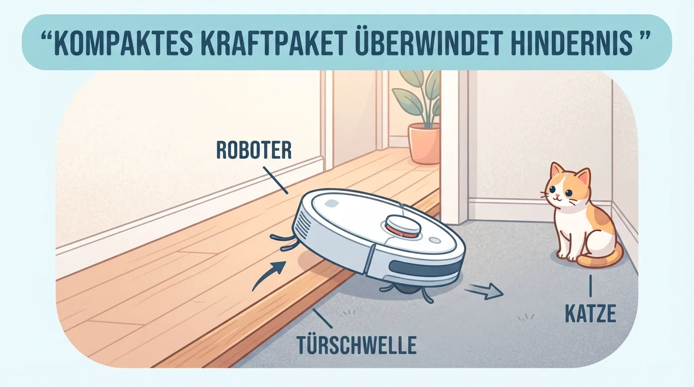 Halı ve parke zeminde dinlenen köpek ile yanındaki robot süpürge