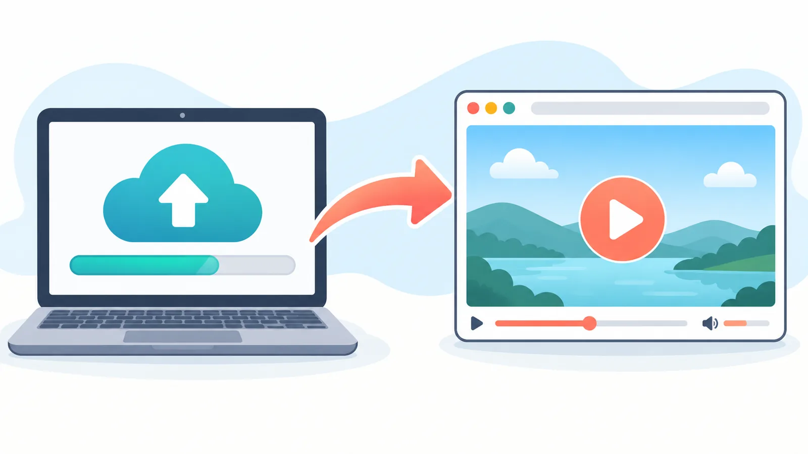 Dizüstü bilgisayarda yükleme ilerleme çubuğu ve tarayıcıdaki video oynatıcı yan yana