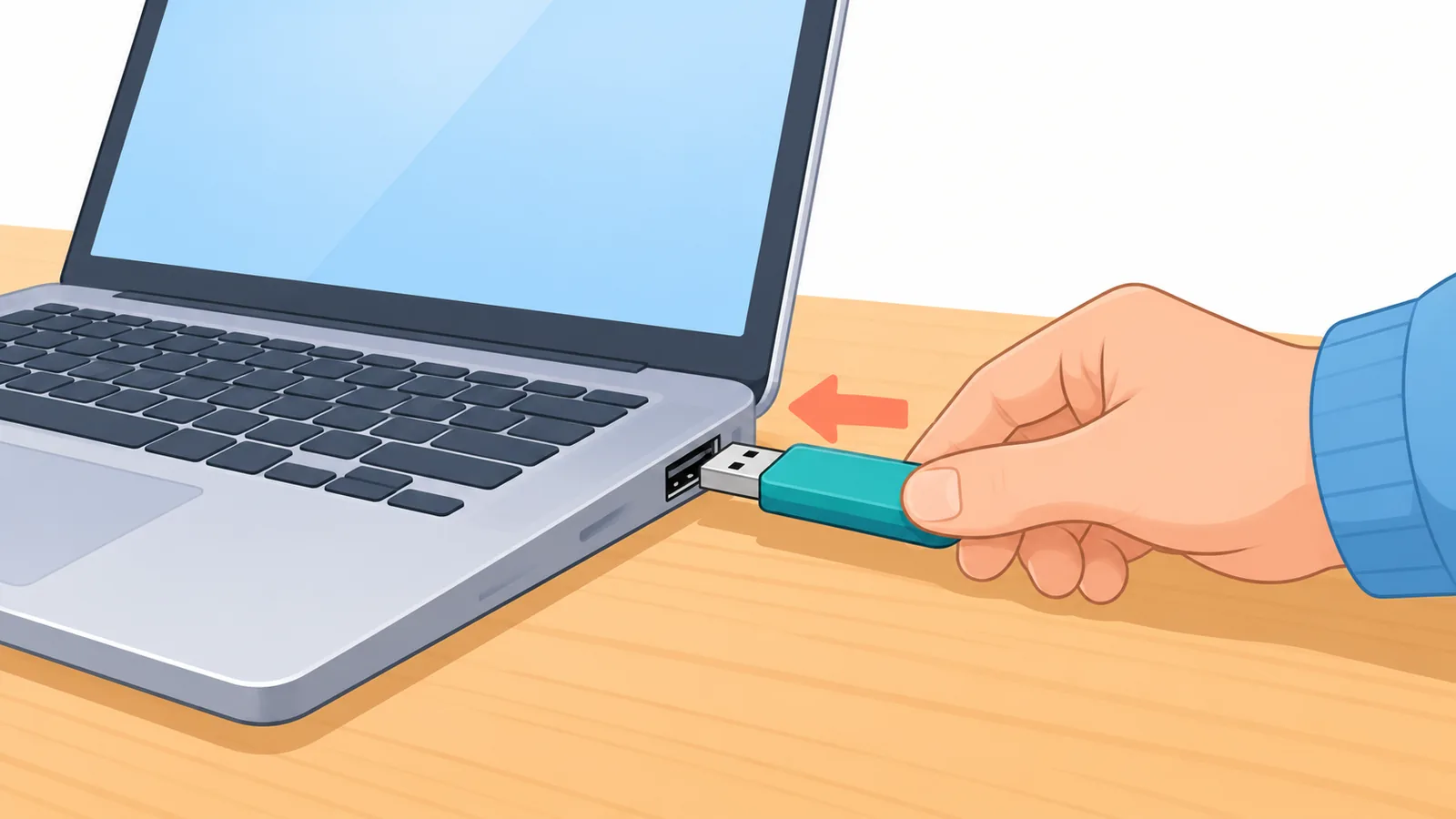 Dizüstü bilgisayara takılan kurulum USB belleği