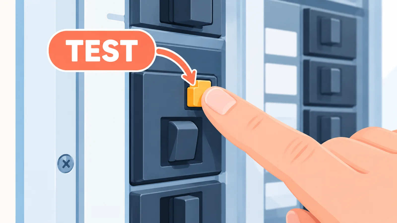 Kesici üzerindeki TEST düğmesine basan parmak
