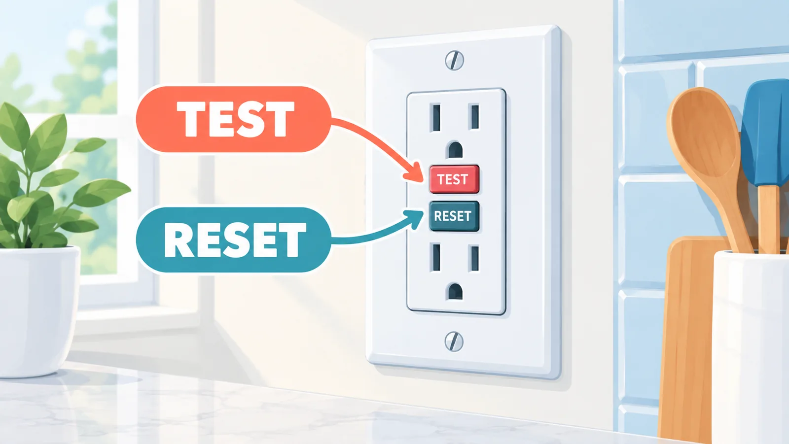 TEST ve RESET düğmeli duvar tipi GFCI prizi
