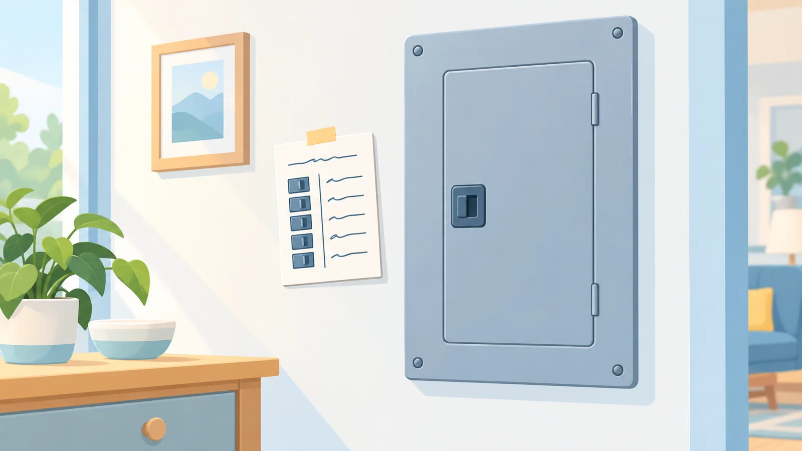 Kapağı kapalı düzenli ev elektrik panosu