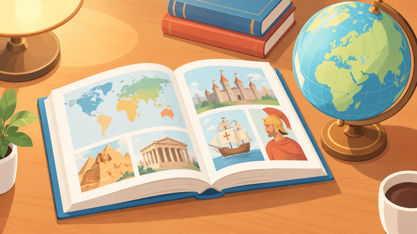 Оглядова книжка зі світової історії поруч із глобусом