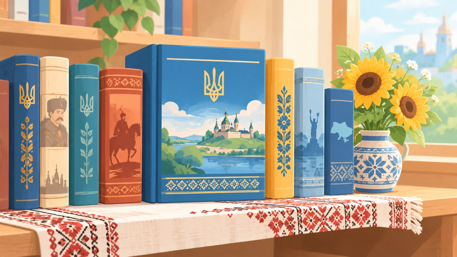 Полиця з книжками з історії України