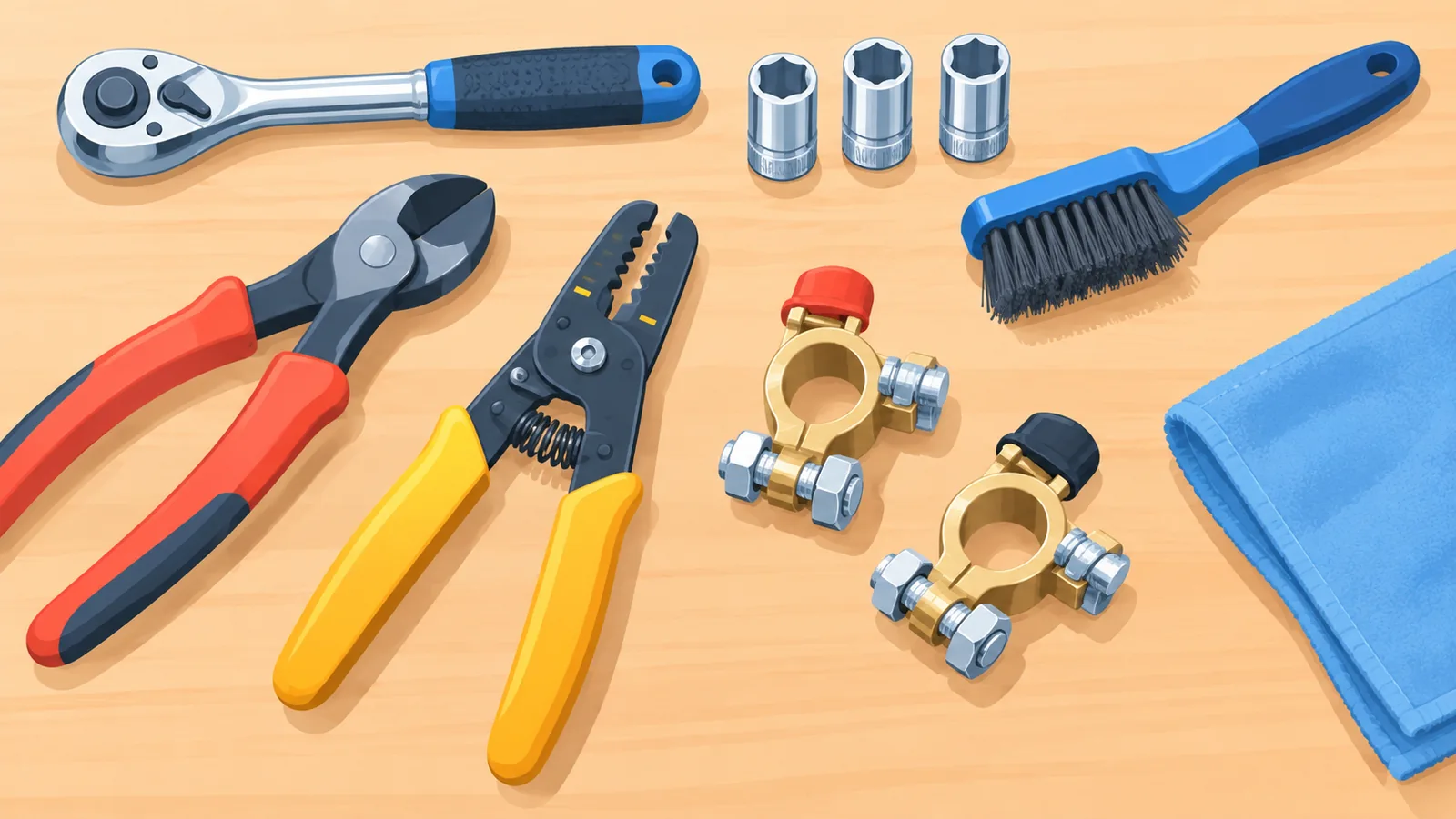 Bộ dụng cụ và đầu cực mới để thay đầu cực ắc quy