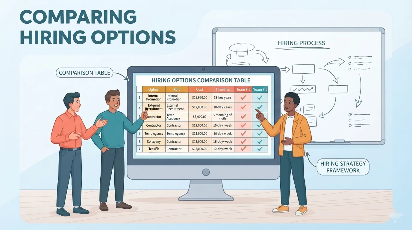 Nhóm nhân sự cùng so sánh các hình thức tuyển dụng trên màn hình