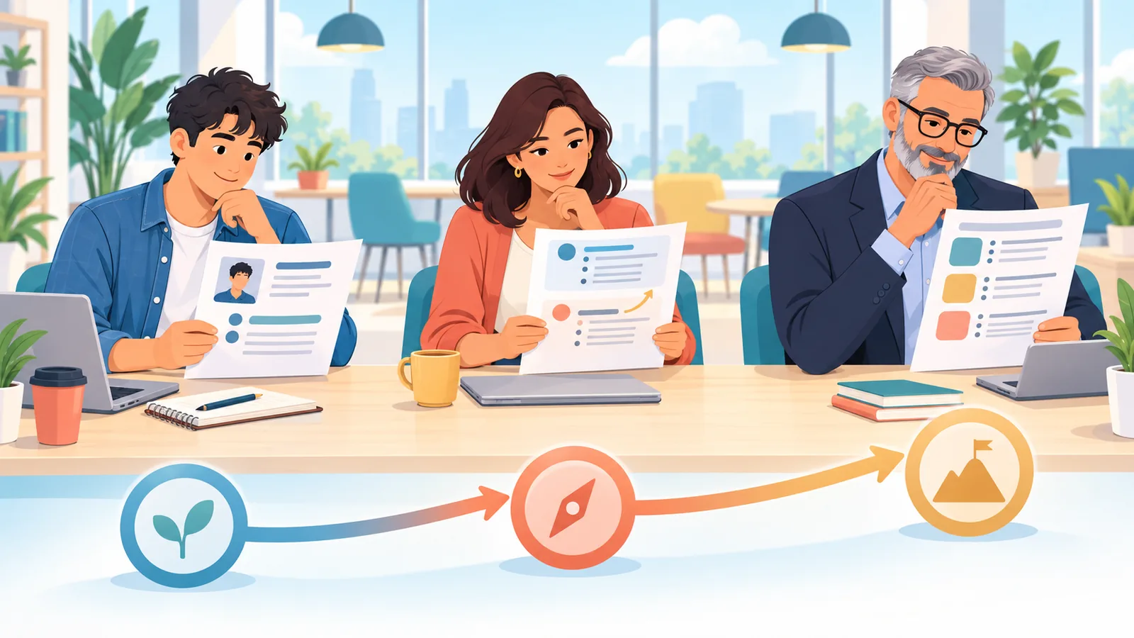 Ba người ở các giai đoạn sự nghiệp khác nhau cùng xem lại CV