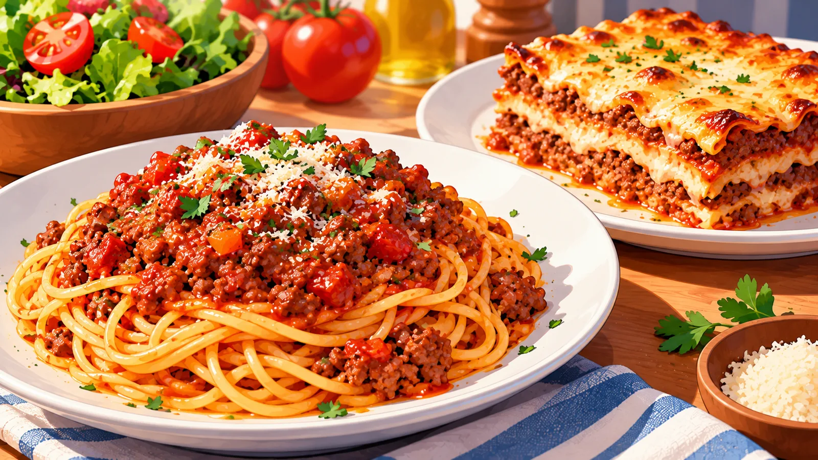 Mì Ý sốt thịt bò xay và lát lasagna phô mai