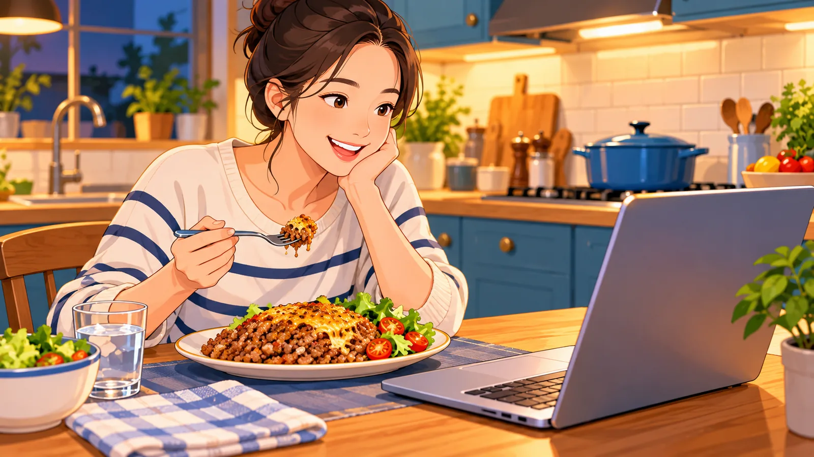 Người nấu ăn tại nhà bên đĩa món thịt bò xay