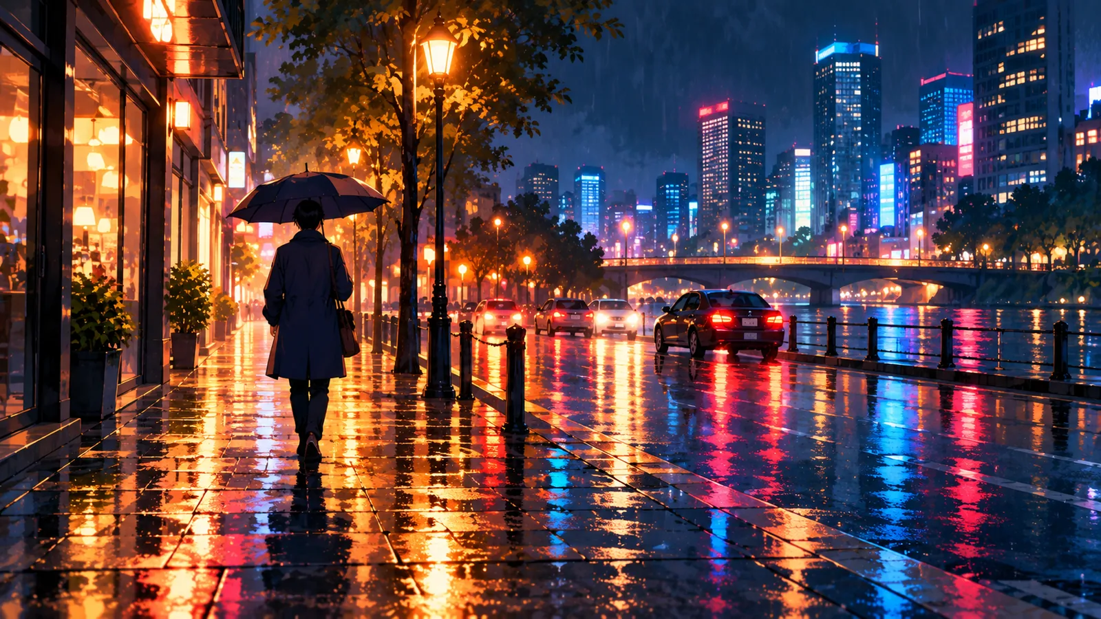 Con phố đô thị về đêm gợi không khí phim tâm lý xã hội