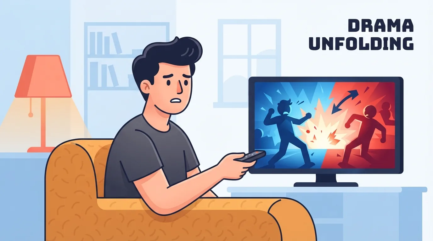 Người ngồi trên sofa xem phim chính kịch trong phòng khách tối