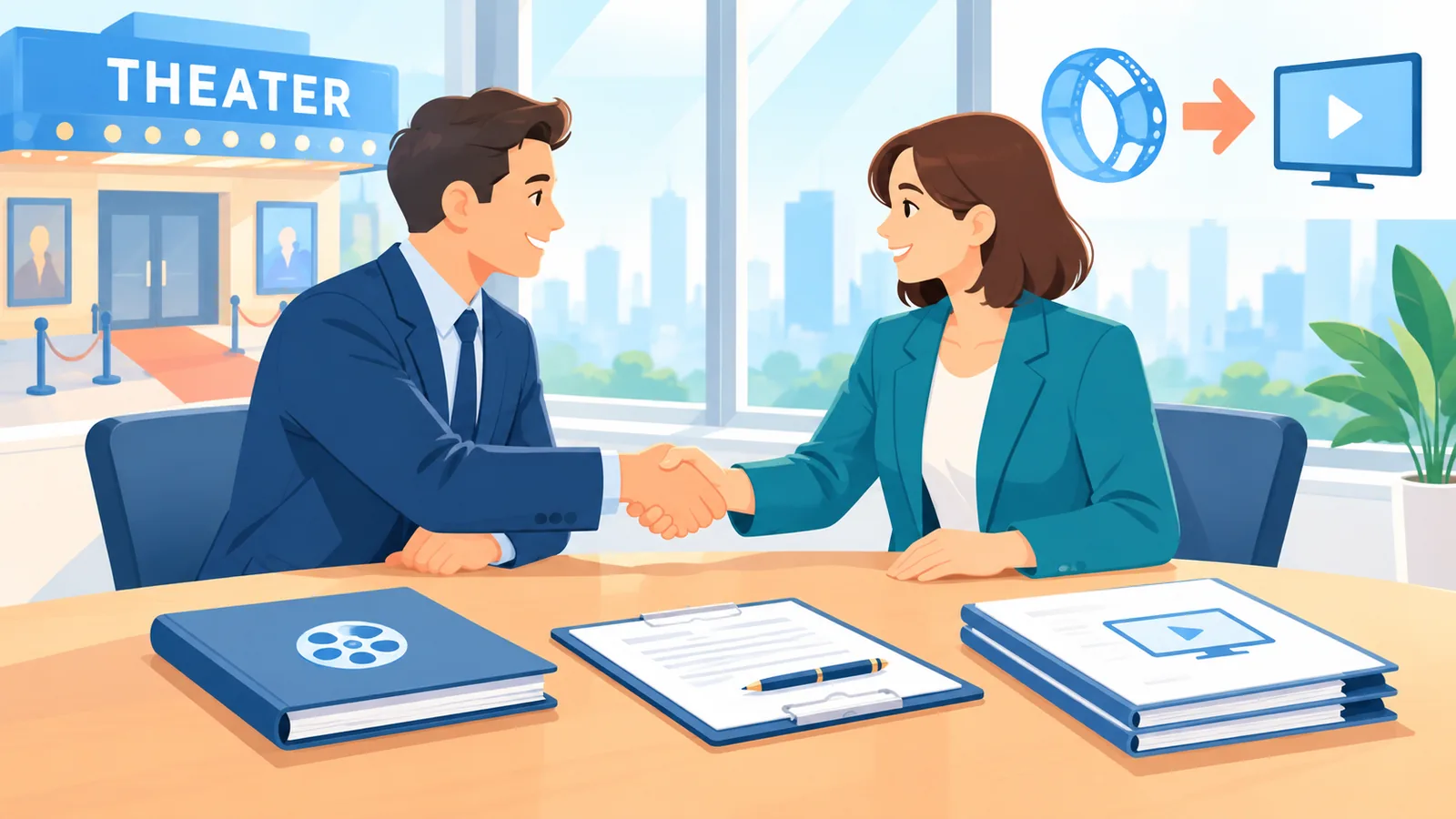 Quản lý rạp trao đổi với đại diện nhà phát hành
