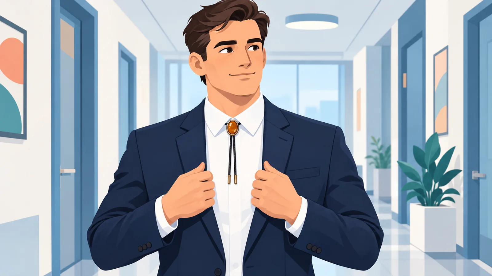Đeo cà vạt bolo mặt trượt nhỏ với bộ vest